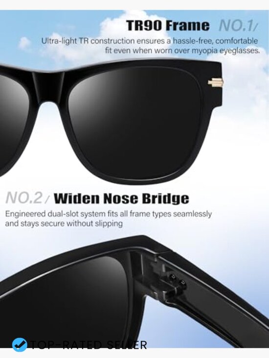 Oversized Square Sunglasses Fit Over Glasses Polarized UV Protection TR90
